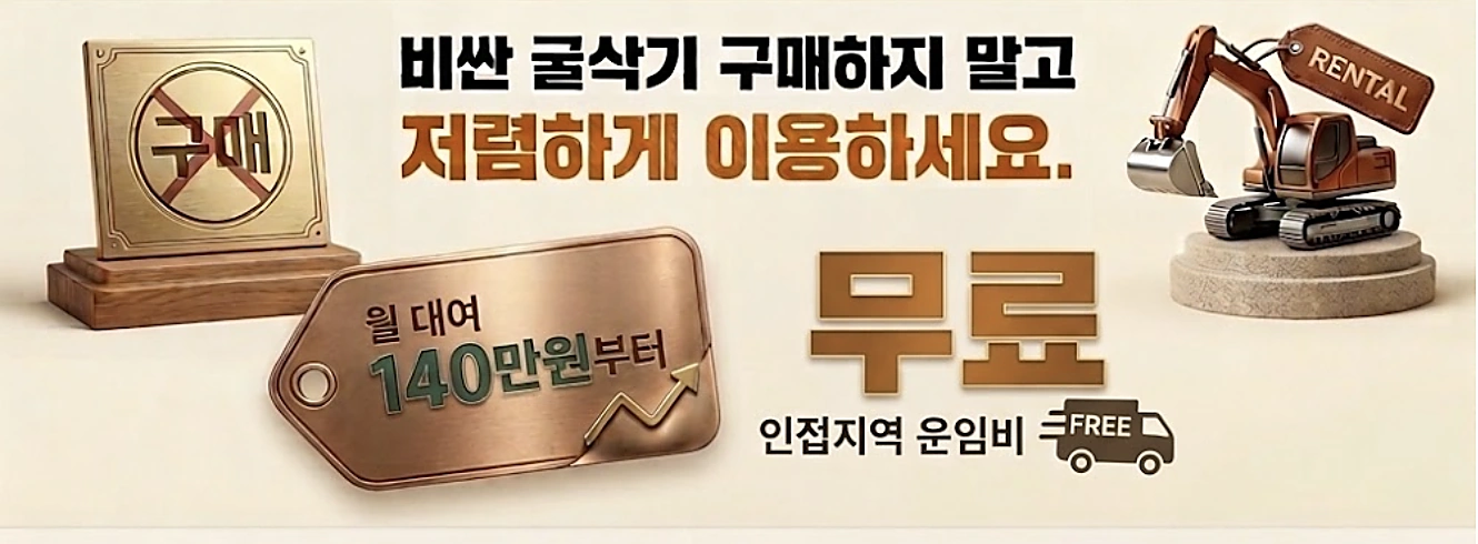 비싼 굴삭기 구매하지 말고 저렴하게 이용하세요 - 월 대여 140만원부터, 인접지역 무료 배송